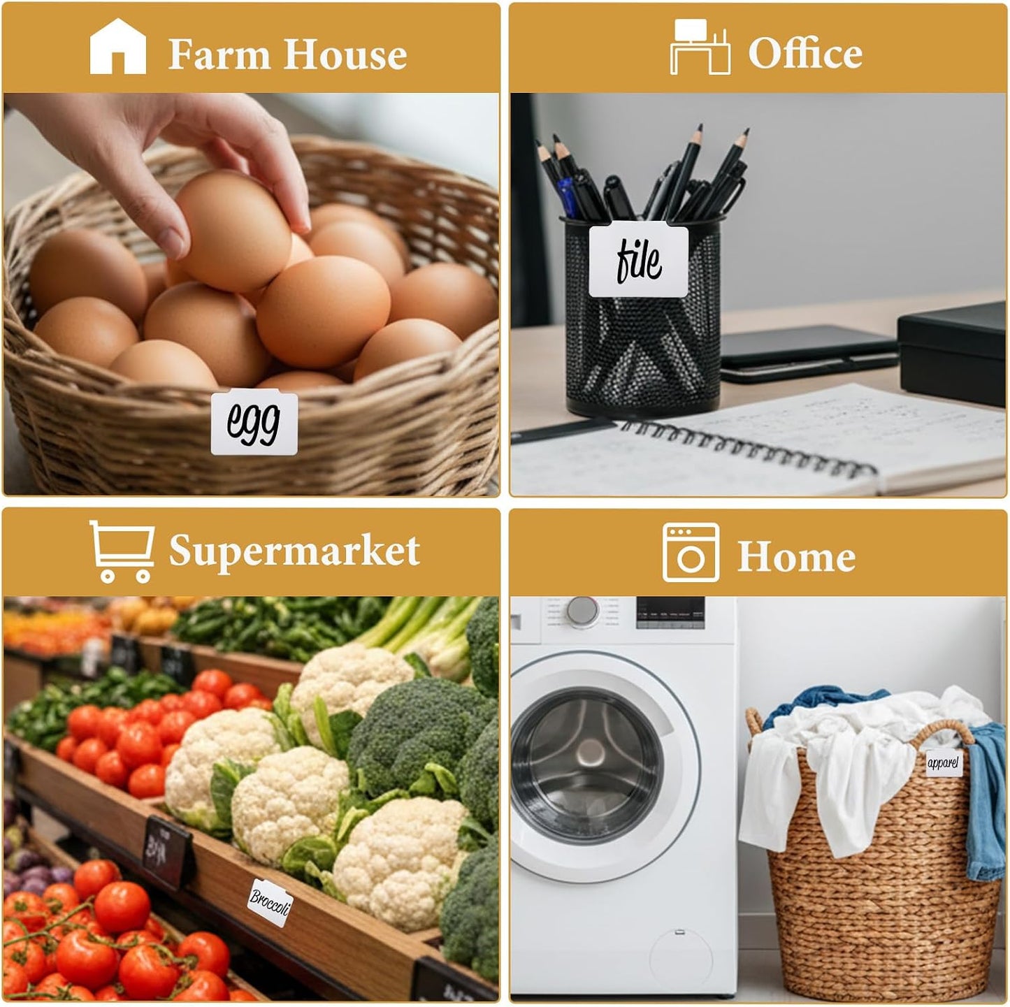 16Pcs White Clip-On Basket Labels, 3.5x2.5 Inch Removable PVC Labels with Holders for Storage Bins, Pantry & Closet Organization, Removable Label Holders