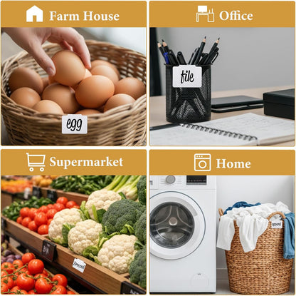 16Pcs White Clip-On Basket Labels, 3.5x2.5 Inch Removable PVC Labels with Holders for Storage Bins, Pantry & Closet Organization, Removable Label Holders