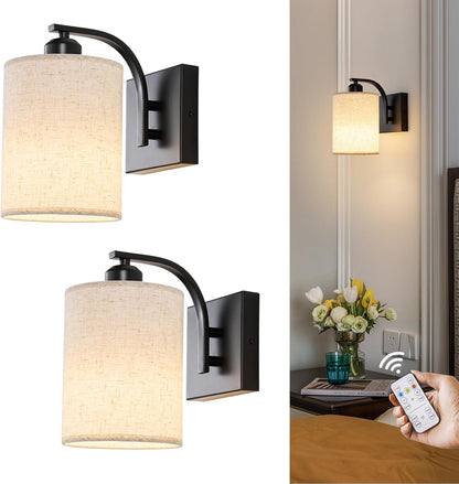 Powfloven Black Rechargeable Wall Sconces Set of 2 with Remote, Wireless Dimmable Battery Operated LED Wall Lights, Cordless Wall Lighting Lamp Fixture for Bedroom Living Room