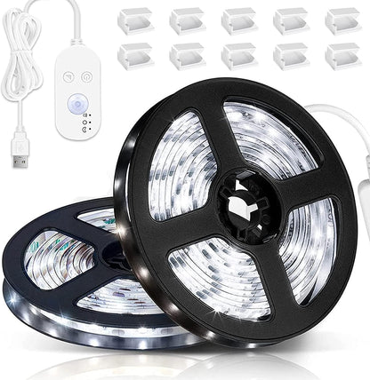 LED Light Strip Motion Sensor, USB Powered, Waterproof Rope Lights 6000K, Day and Night Modes Dimming, Indoor/Outdoor Use, Adhesive Tape 16.4ft