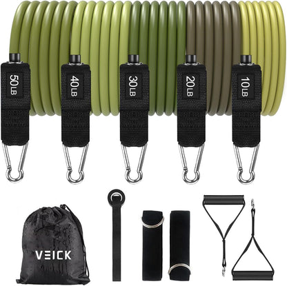 VElCK Resistance Bands Set with Handles for Exercise, Workout and Home Gym | 100% Natural Latex, 10-150LBS, Versatile for Yoga, Pilates, Strength, Home Gym