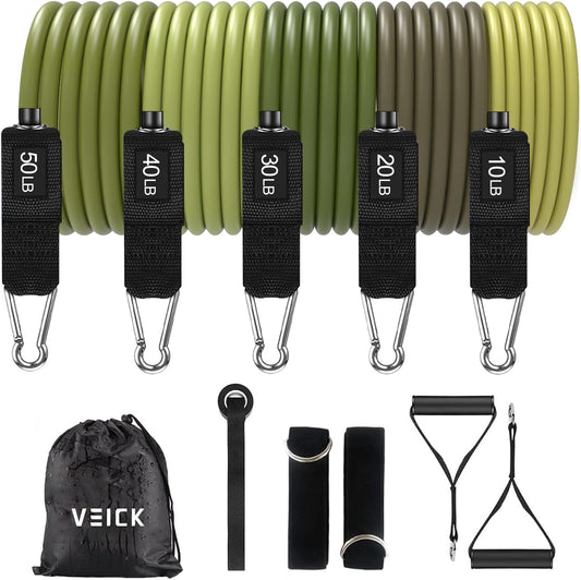 VElCK Resistance Bands Set with Handles for Exercise, Workout and Home Gym | 100% Natural Latex, 10-150LBS, Versatile for Yoga, Pilates, Strength, Home Gym