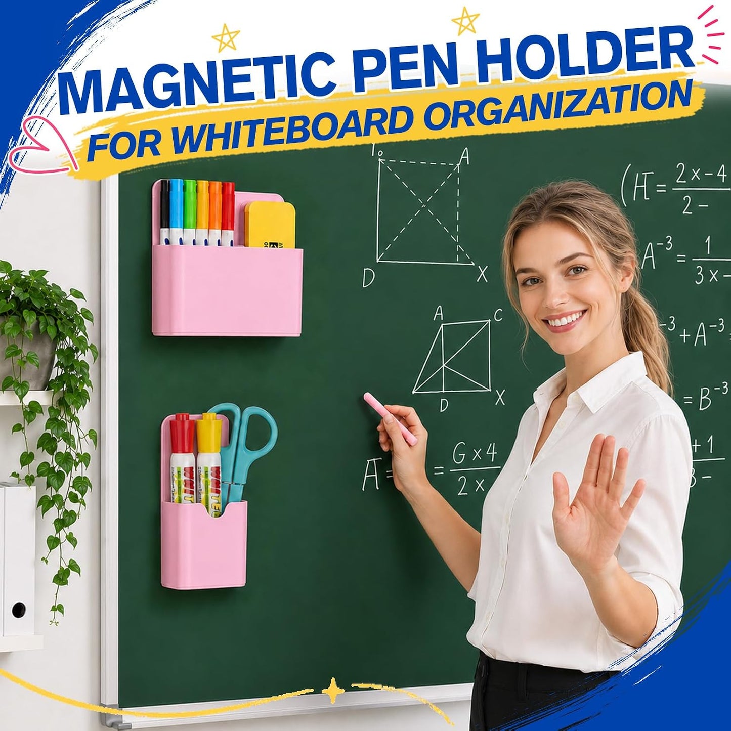 Magnetic Pen Holder, Magnetic Marker Holder, 4 Pack, White | Magnetic Cups for Dry Erase Markers, Pen Organizer for Whiteboard, Refrigerator, Locker, Cruise, Classroom, Office, School