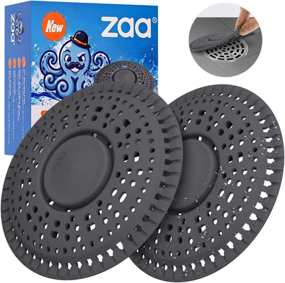 Shower Drain Hair Catcher Silicone Flat Floor Strainer Protector | 2 Pack Gray Weighted Flat Shower Drain Protectors, Traps Hair Before Clogs, Easy to Clean in Seconds, Fits Flat Floor Drains