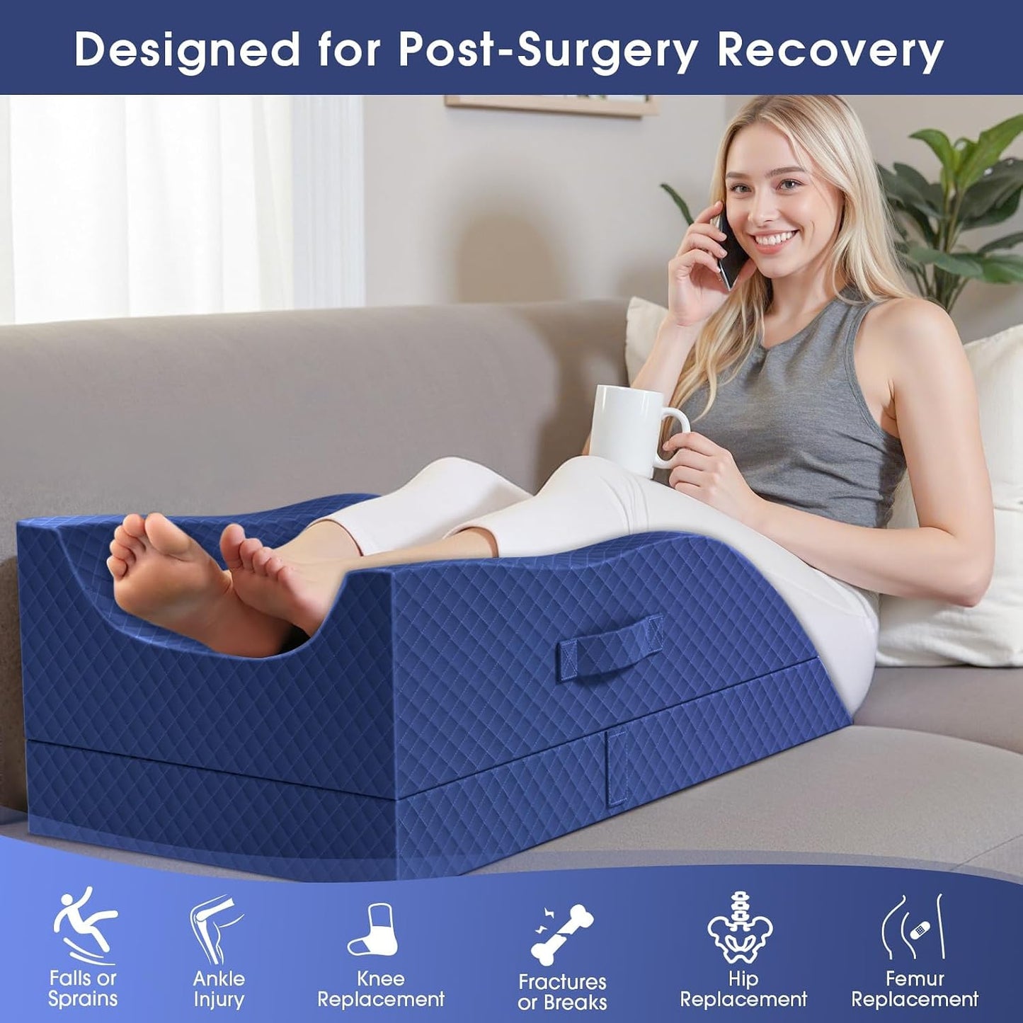 CushZone Leg Pillow, Leg Elevation Pillow with Pad and Memory Foam, Height Adjustable Bolster Pillow for Legs, Leg Pillow Elevation Blood Circulation, for Post-Surgery, Grey