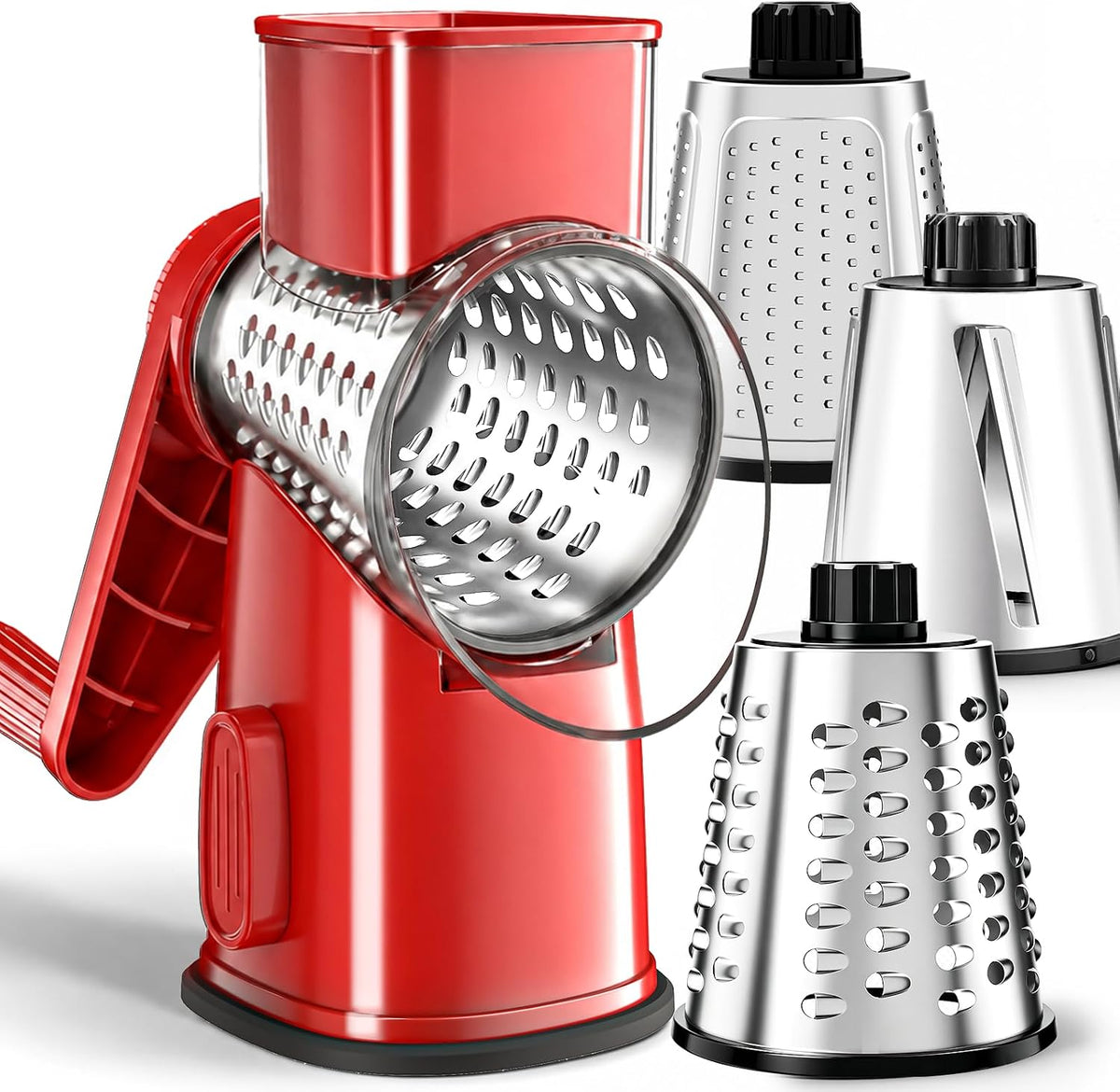 Weltonhm 4 in 1 Large Cheese Grater Hand Crank (White Grey 4 Graters)