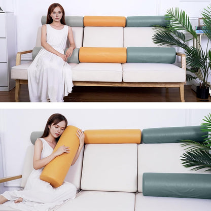2 Pack Neck Roll Pillow, High-Density Foam Cylinder Bolster Pillow for Neck, Back & Lumbar Support, Ergonomic Round Pillow for Side Sleepers, Sleeping, Removable Washable Cover (7.9''x23.6'' Orange)