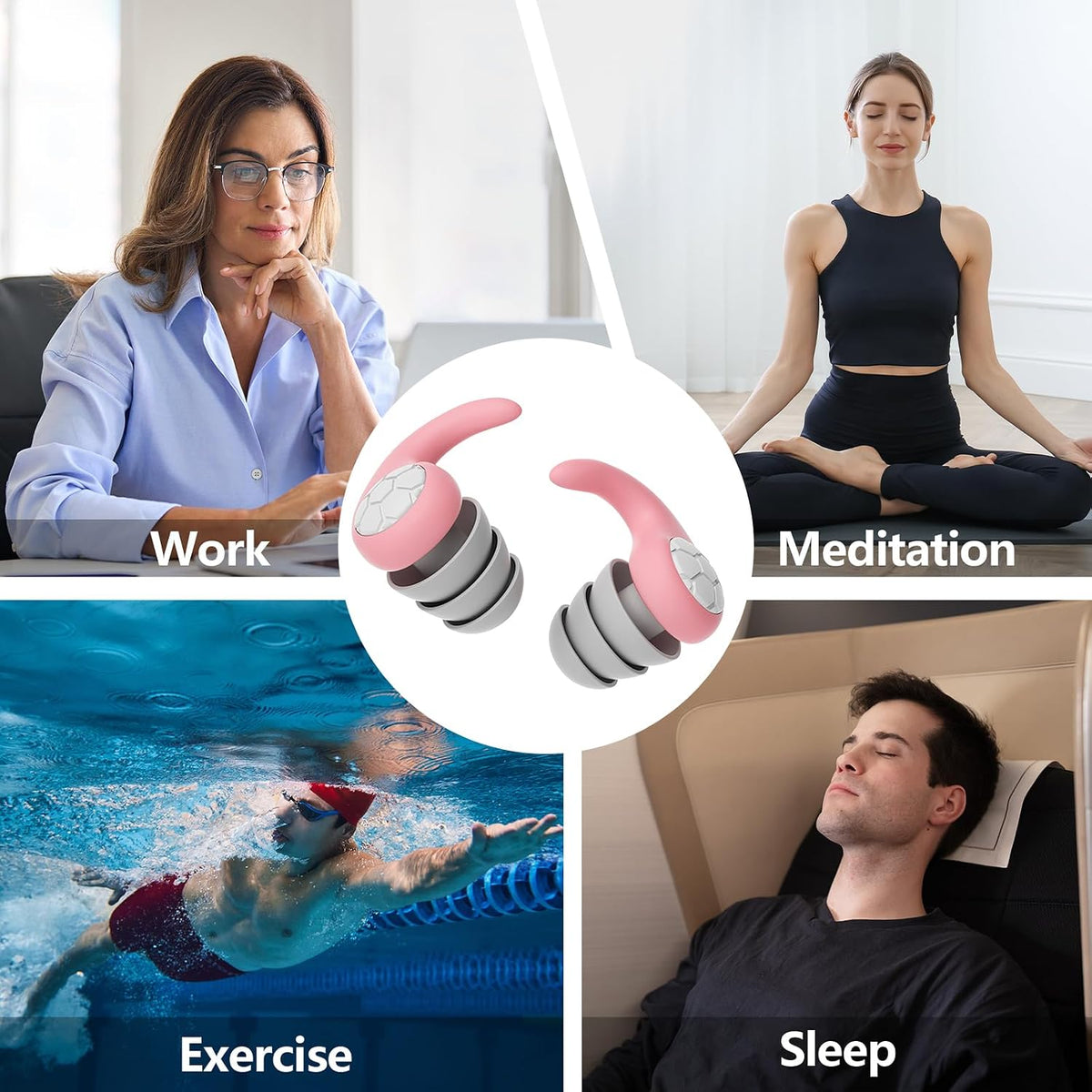 Noise Cancelling Ear plugs for Sleeping - Black Comfortable Reusable Silicone Earplugs for Sleep 24dB Noise Reduction Snoring and Studying Travel Concerts Hearing Protection with 3Tips and Storage Box