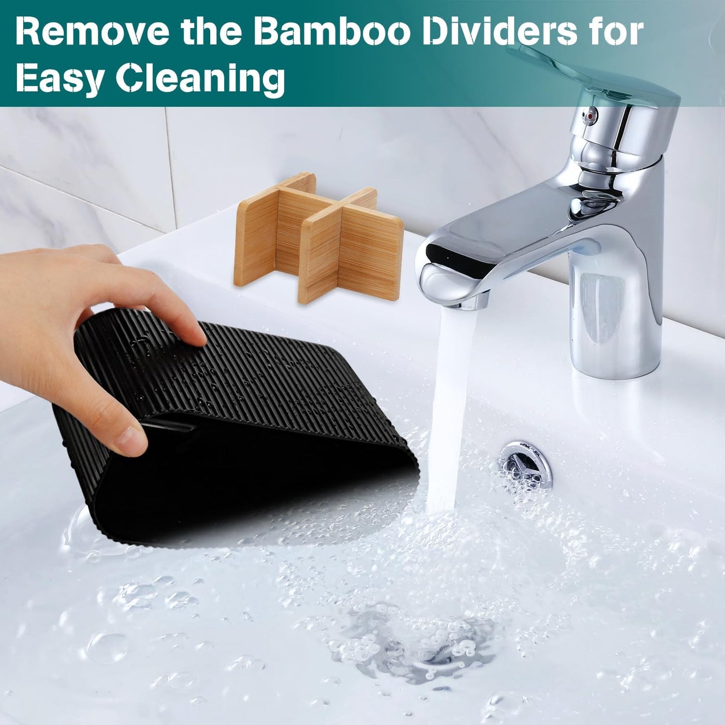 GFWARE Toothbrush Holders for Bathrooms - Bamboo Divider Toothbrush and Toothpaste Holder with Drainage, Kids Electric Toothbrush Organizer for Bathroom Countertop, White Tooth Brush Holder | 5 Slots Toothbrush and Toothpaste Holder with Bamboo Divider,