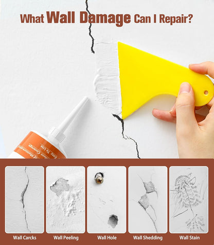 NINGOO Drywall Repair Kit,2 Pack Wall Repair Paste for Wall Holes & Cracks | 4 Wall Patches,2 Scraper,4 Sandpapers,Quick Drying,Apartment Friendly