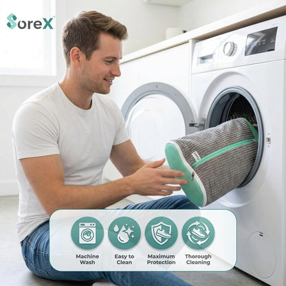 Shoe Washing Machine Bag with Zippered Pocket | Durable Mesh Sneaker Laundry Bag with 2 Laundry Balls & Shoe Washing Brush, Heavy Duty Zipper, No Color Transfer (White)