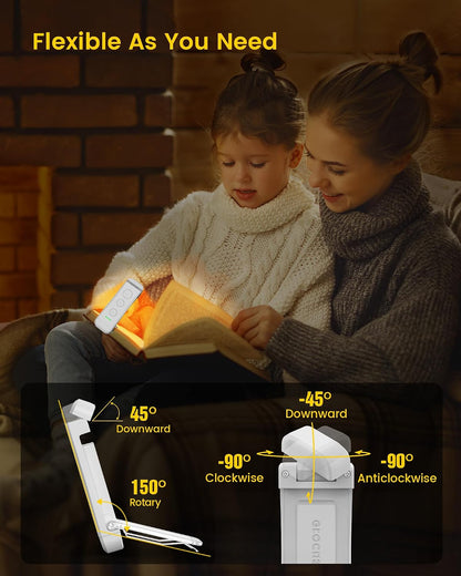 Glocusent USB Rechargeable Book Light for Reading in Bed, LED Reading Light | Up to 160 Hrs,3 Amber Colors & 5 Brightness Dimmable, Compact &Long Lasting, Eye-Caring,Women Book Lovers Gifts, Christmas
