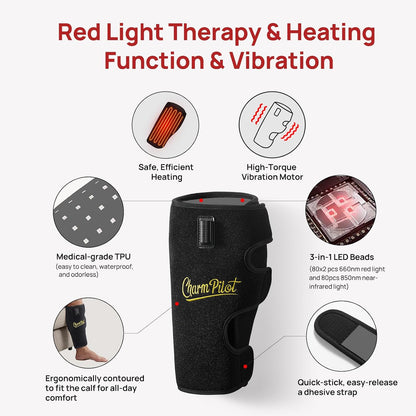 Red Light Therapy Pad for Calf, Vibrating Massage Heating for Leg | Infrared Light Therapy Wraps, Adjustable Power and Modes, Perfect for Office, Home, and Post-Workout Use(Black)