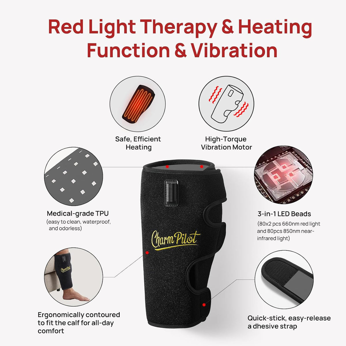 Red Light Therapy Pad for Calf, Vibrating Massage Heating for Leg
