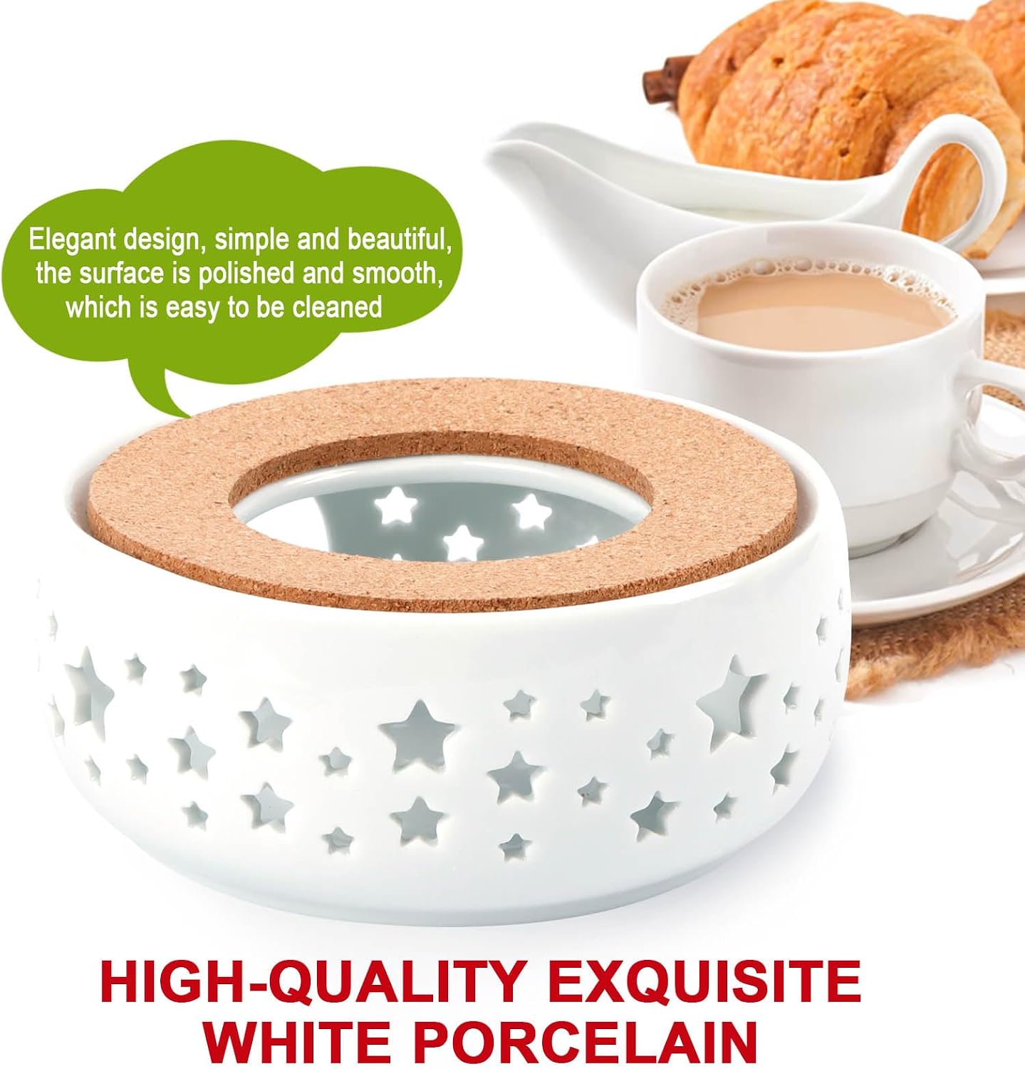 Teapot Warmer, Ceramic Tea Warmer for Teapot, Tealight Warmer with Tealight Holder for Heating Coffee Milk Tea Warmer, Teapot Heater (White)