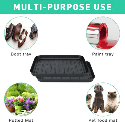 Set of 3 Square Boot Tray, Plastic Utility Shoe Mat Tray, 13.7x10.6x1inch | Black Multi-Function Boots Drying Pad for Entryway Indoor and Outdoor Use in All Seasons