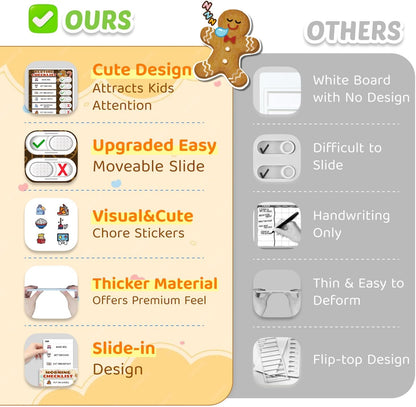 2 in 1 Upgraded Slider Gingerbread Chore Chart for Kids, Magnetic Kids Chore Chart for 2 Kids, Dry Erase Morning/Bedtime Routine Chart for Kids Toddlers Teens Adult, Visual Schedule for Kid