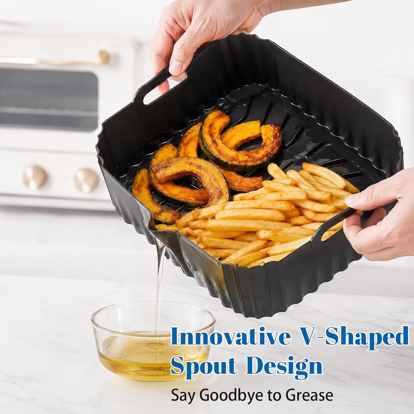 Silicone Air Fryer Liners for COSORI Iconic Stainless Steel 6.5 Qt 2 Pack | Square Reusable Non-Stick Basket Inserts for 6.5 QT Air Fryers, Dishwasher Safe, BPA-Free