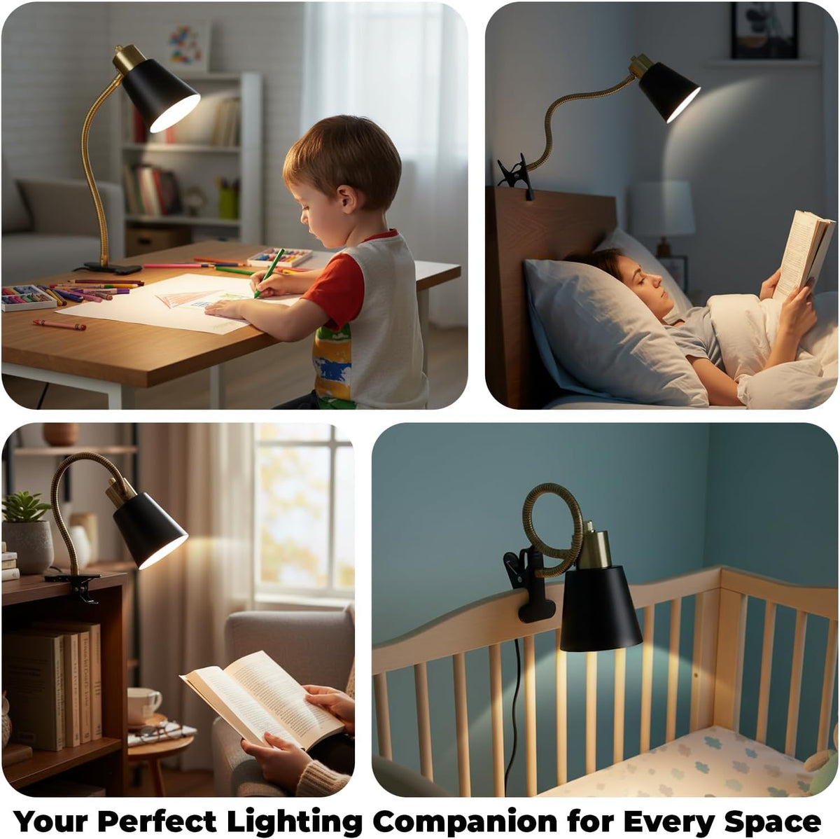 LALISU Desk lamp Eye-Caring Table Lamps, 360°Rotation Gooseneck Clip Lamp