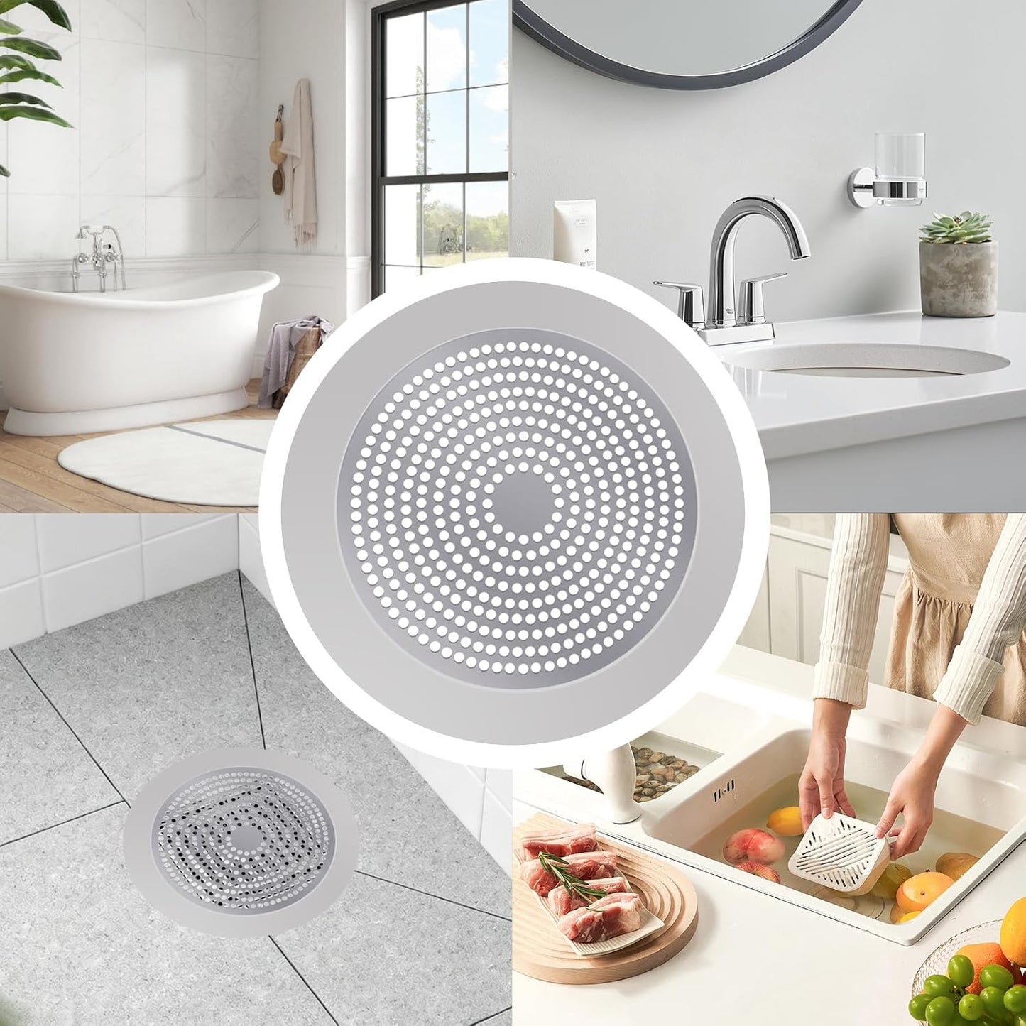 Shower Hair Drain Catcher, Stainless Steel 5.7in Bathtub Drain Protector | Wide rim design for tight bathtub adhesion,easy to clean and trap hair effectively,ideal for families with pets and long hair