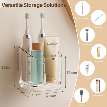 Toothbrush Holder Wall Mounted,Detachable Toothbrush and Toothpaste Holder | with Divider for Bathroom, Anti-Slip Electric Tooth Brush Holder Set with Drainage, Bathroom Accessory - Clear