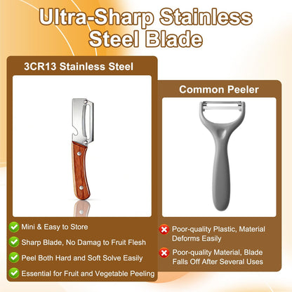 2 PCS Multi-Functional Vegetable Peeler for Kitchen, 2 in 1 Stainless Steel Vegetable Peeler with Wooden Handle and Bottle Opener, Kitchen Tool for Vegetables or Fruits that Need to Be Peeled