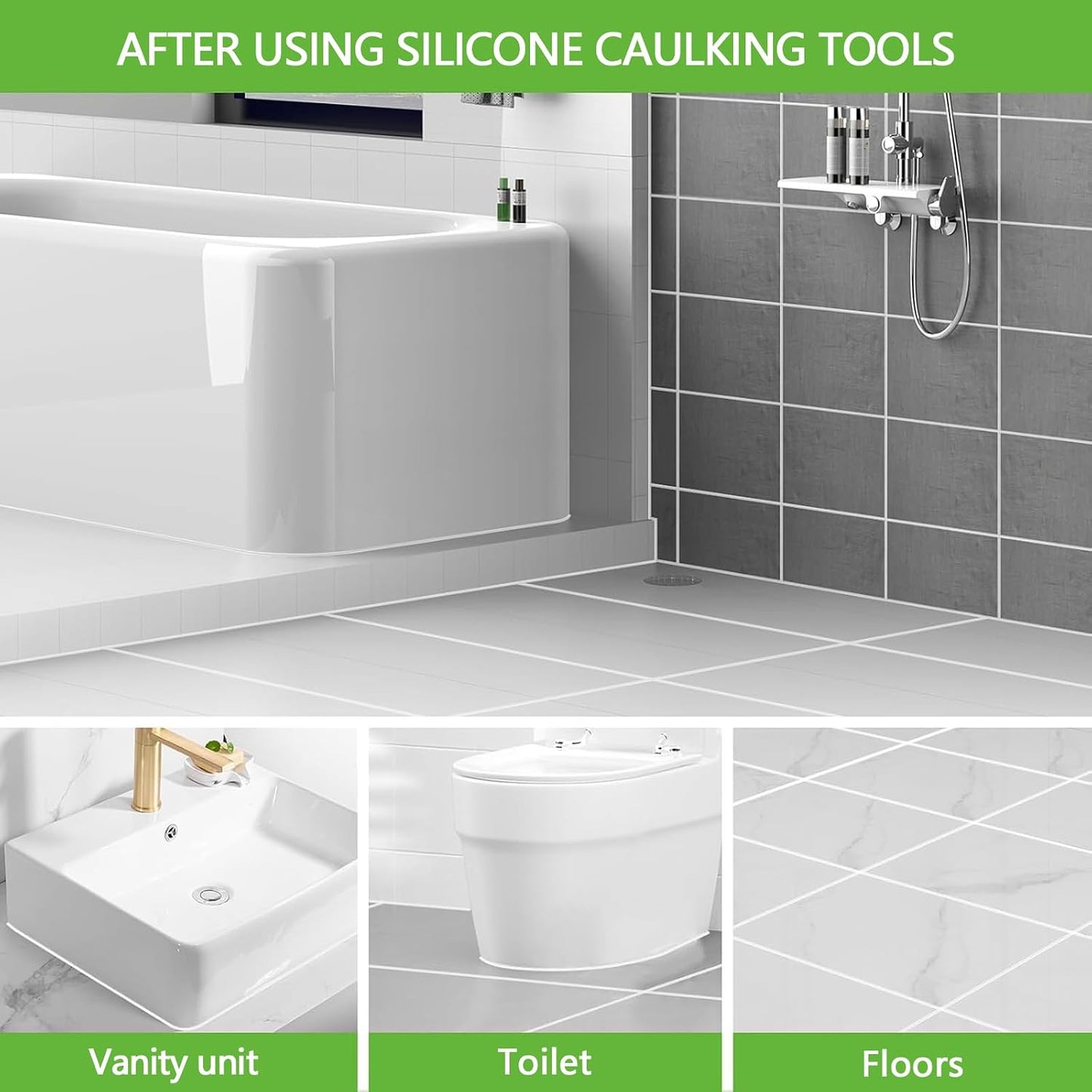 Goopreen 3 in 1 Silicone Caulking Tool Kit-Stainless Steel Caulk Remover Tool,Caulk Finishing Tool of 6 Silicone Pads,Caulk Tool Set for Kitchen Bathroom Tile Shower Window
