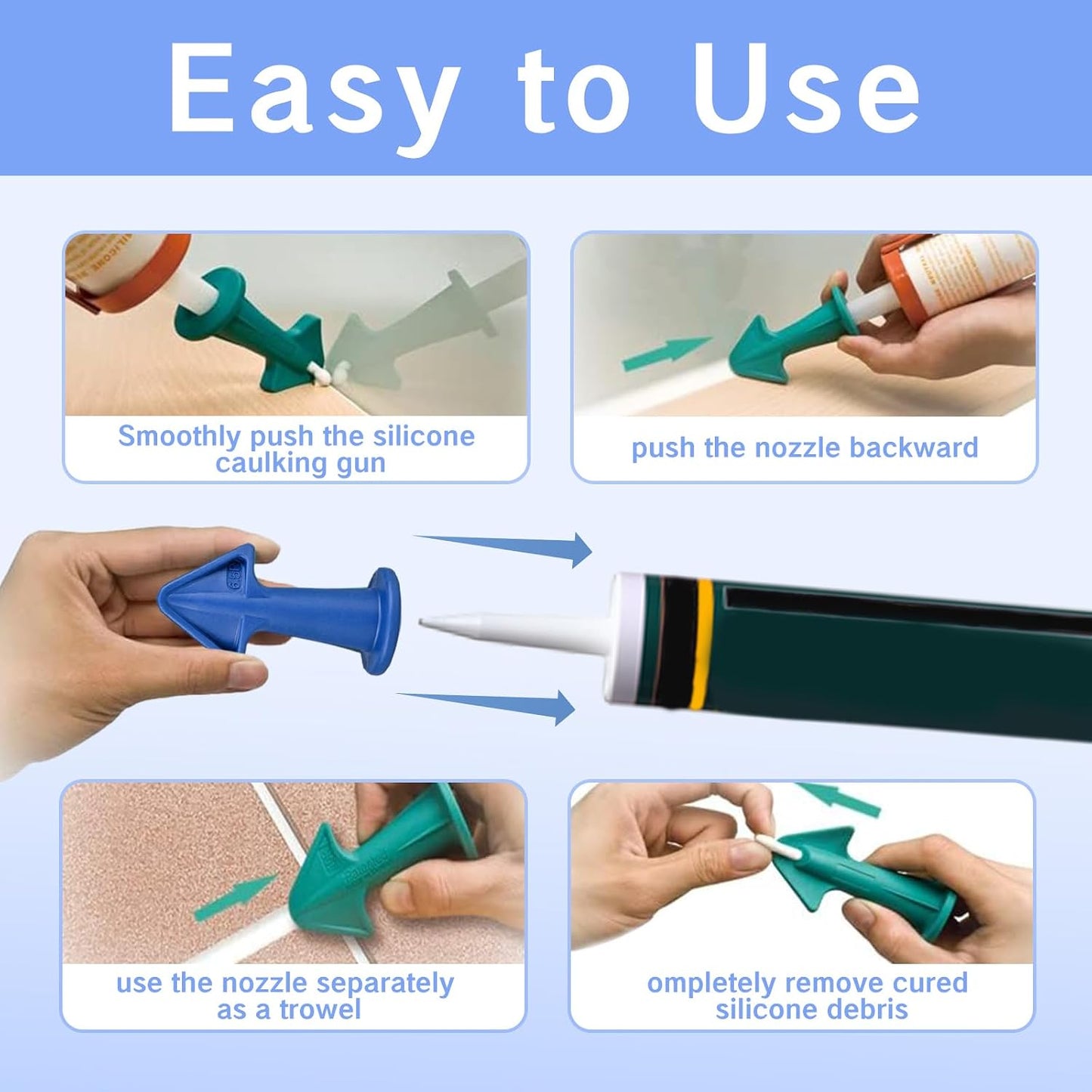 Caulk Tip Tool Caulking Tips Set with Nozzle Adapter Silicone Caulk Applicator Tools Reusable Nozzles for Finishing Grout and Sealant Caulk Gun Accessories for Easy Application 6.5R 10R 13R