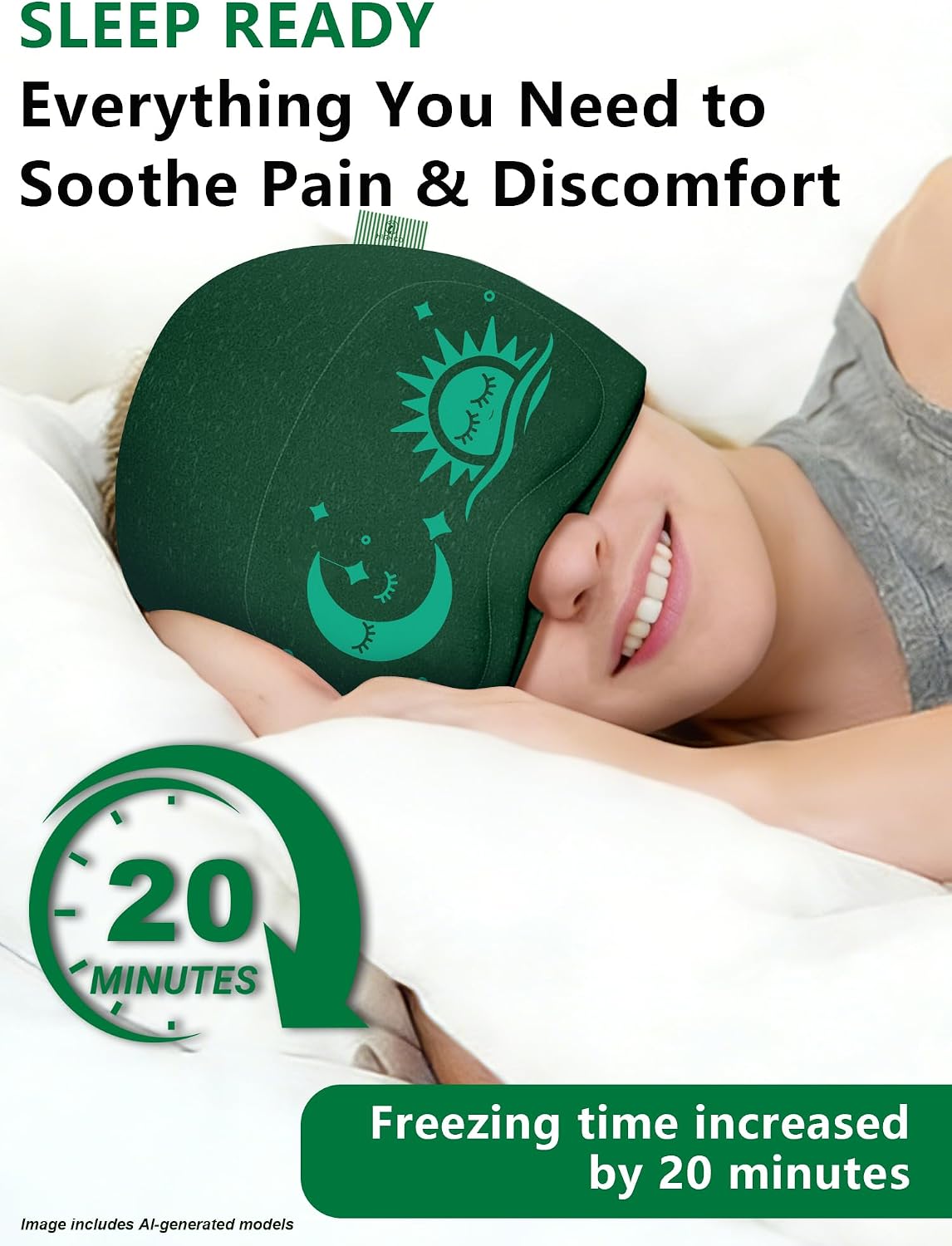 Migraine Relief Cap with Flip-up Eye Mask for Headache & Stress Relief | Headache Relief Hat for Hangover, Tension-Cold Compress Head Wrap