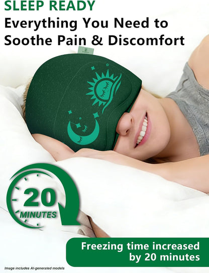Migraine Relief Cap with Flip-up Eye Mask for Headache & Stress Relief | Headache Relief Hat for Hangover, Tension-Cold Compress Head Wrap