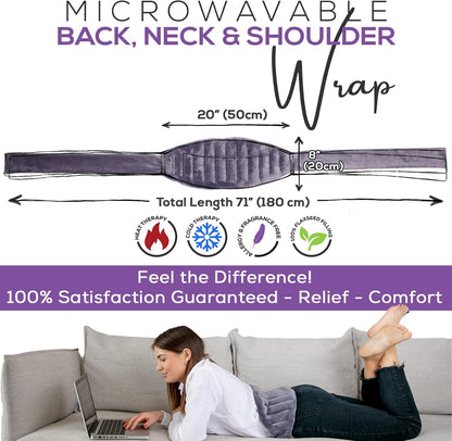 Purple Moon Collection - Microwavable Heating Pad with Straps - Medium, Gray - Reheatable Heat Pack for Back, Neck, Shoulders Pain Relief - Hot/Cold Therapy Body Wrap for Menstrual Cramps