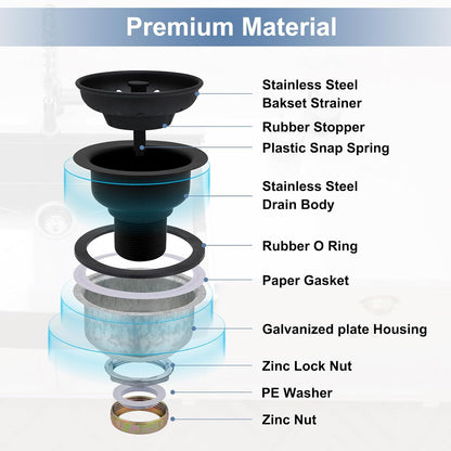 ZM Kitchen Sink Basket Strainer with Stopper, 3-1/2” Drain