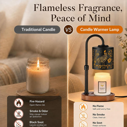 Dimmable Candle Warmer Lamp with Timer Adjustable Height for Scented Jar Candles Electric Candle Wax Melt Warmer for Home Decor Christmas Birthday Gifts for Women Mom(Hummingbird)