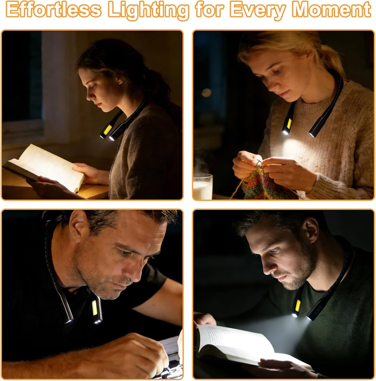 Book Light, 3-Color & 9-Brightness Reading Light, Bendable Neck Light, 60-hr Lasting Rechargeable Lamp, Perfect Book Light for Reading in Bed, Knitting, Camping (Classic, 1)