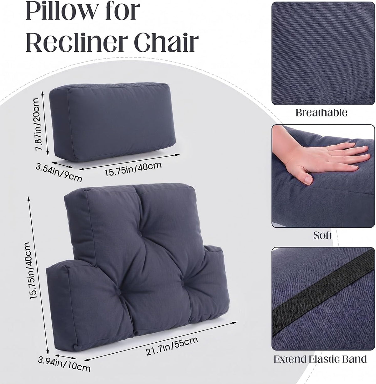 Novabright 2 Pcs Recliner Headrest Back Pillows for Back Support Pillow for Couch with Adjustable Recliners Pillow for Headrest for Chairs Sofa Couch and Bed (Dark Gray)