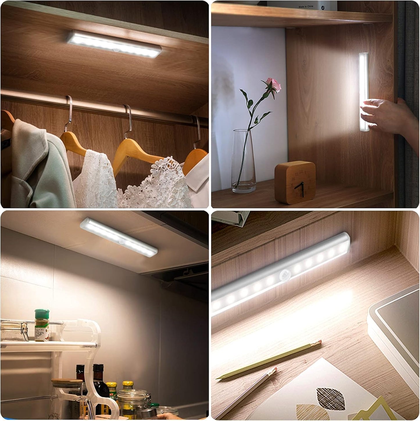 URPOWER Motion Sensor Light Indoor Motion Sensor Closet Lights Battery Operated Magnetic Under Cabinet Lights Strip Wireless Stick Up Night Lights (Cool White 2 Pack)