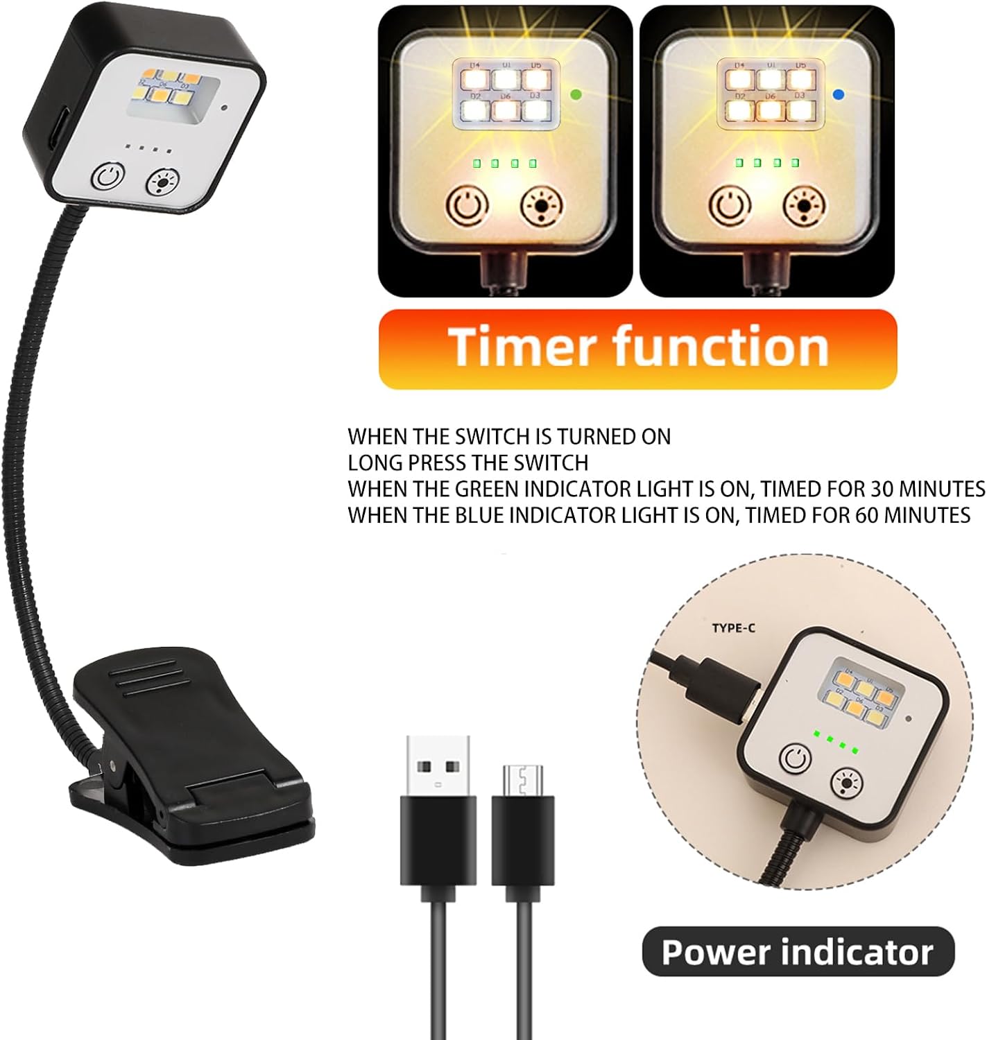 USB-C Rechargeable Book Light for Reading in Bed 3 Pack, LED Book Lights with 3 Color Temperature Reading Light, Easily Clip on to a Small Mini Lightweight Book Lights for Read Book Lovers