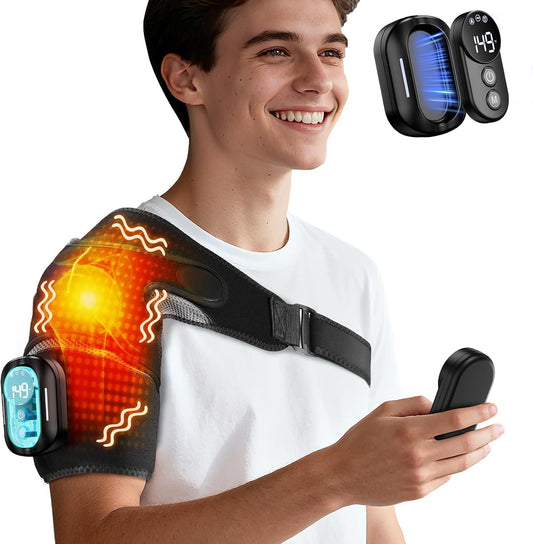 Cordless Shoulder Heating Pad,Heated Shoulder Wrap with Massage | Detachable Magnetic Remote Control Rotator Ruff Massager for Shoulder Pain Relief