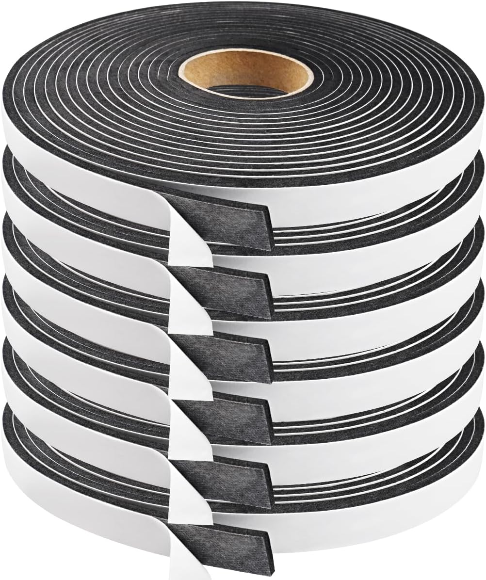 2 Rolls Foam Seal Tape for Door Window Insulation, Soundproof and Shockproof Foam Adhensive Strip, 3/8" Wx3/16 T Single Sided Foam Tape, Cold Air and Draft Closed Cell Seal Strip,Total 32FT