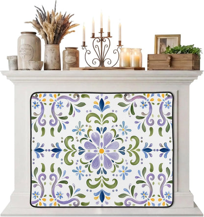 Magnetic Fireplace Cover Bird Branches Fireplace Screen Decorative Green Leaves Frame Insulation Fireplace Blocker Blanket Save Energy Fireplace Draft Stopper Covers for Living Room 45x34 Inch