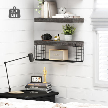 QEEIG Bathroom Shelves Over Toilet - Wall Mounted Floating Shelves Toilet Paper Storage Small Farmhouse Decor Shelf 16 inch Set of 3, Rustic Brown (019-BN3)