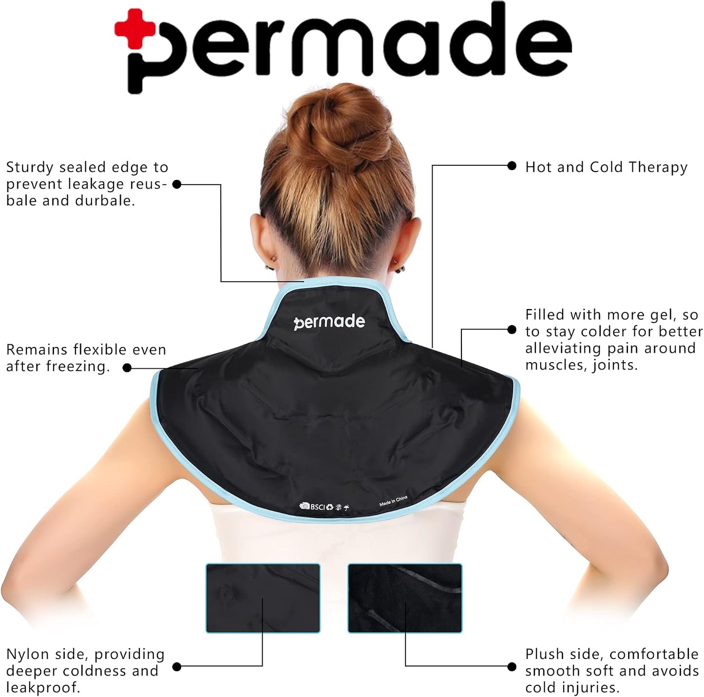 Neck Shoulder Ice Pack, Hot or Cold Therapy Compression Wrap for Neck, Reusable Flexible Gel Ice Pack Wrap for Injuries, Large Upper Back Cold Pack Wrap for Swelling, Bruises, Sprain, Surgery