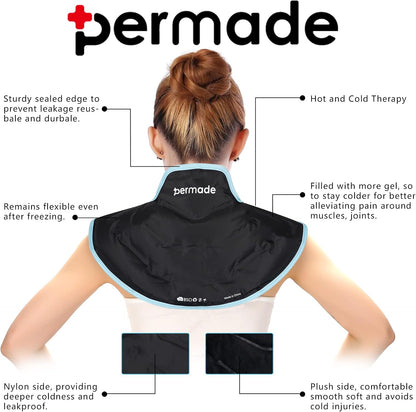 Neck Shoulder Ice Pack, Hot or Cold Therapy Compression Wrap for Neck, Reusable Flexible Gel Ice Pack Wrap for Injuries, Large Upper Back Cold Pack Wrap for Swelling, Bruises, Sprain, Surgery