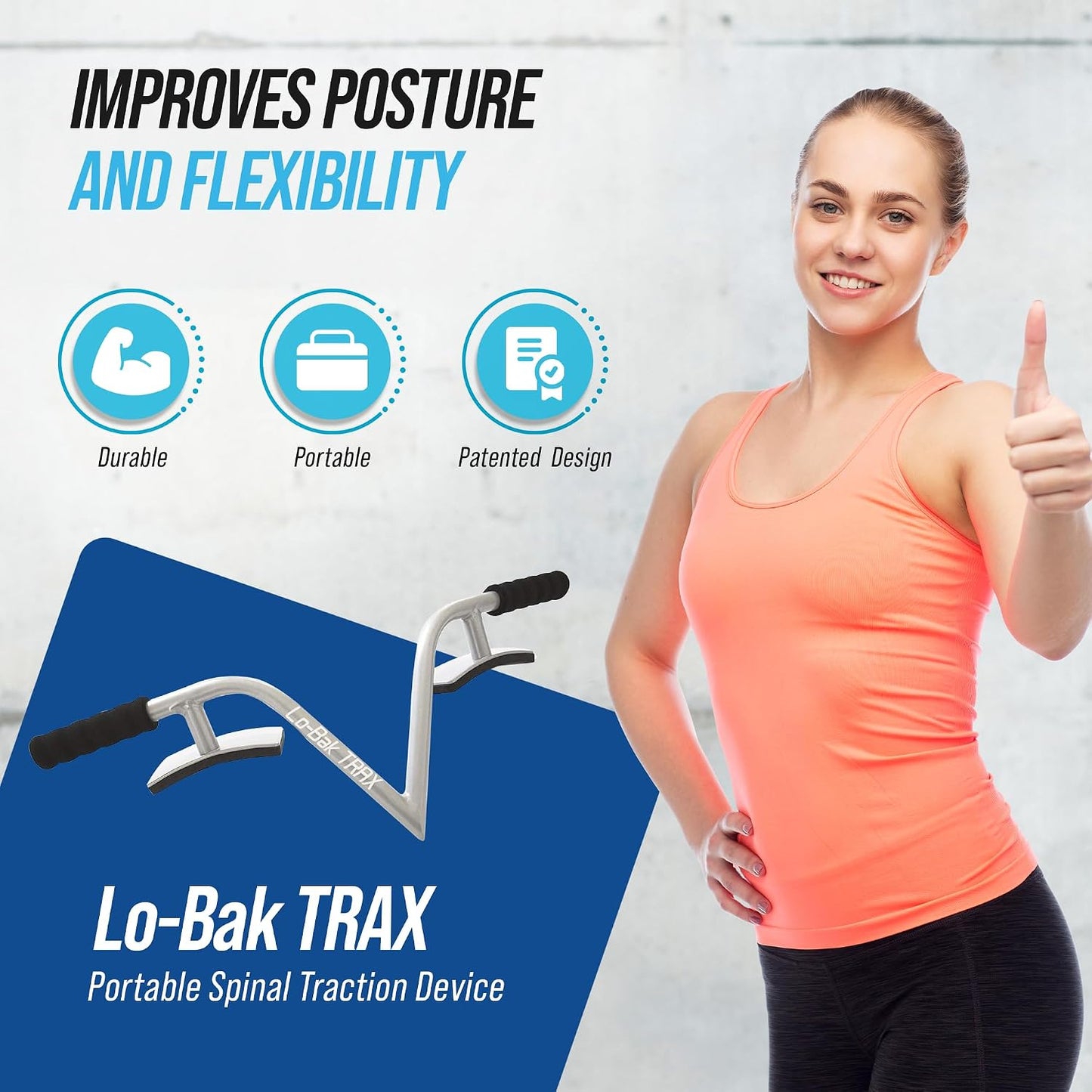 EZ-Bak Lo-Bak TRAX Lumbar Spine Stretcher - Upper & Lower Back Stretcher Pain Relief – Portable Spine Decompressor & Back Cracking Device for Herniated Discs, Sciatica, Scoliosis - Blue