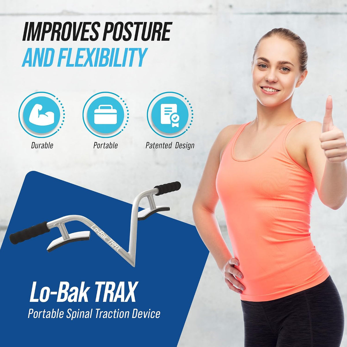 EZ-Bak Lo-Bak TRAX Lumbar Spine Stretcher - Upper & Lower Back Stretcher Pain Relief – Portable Spine Decompressor & Back Cracking Device for Herniated Discs, Sciatica, Scoliosis - Blue