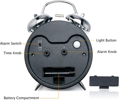 Peakeep Loud Alarm Clock for Heavy Sleepers Adults, Metal 4.5 Inches | Twin Bell Battery Operated Analog Alarm Clocks for Bedrooms Kids' Room Decoration (Jewel Blue)