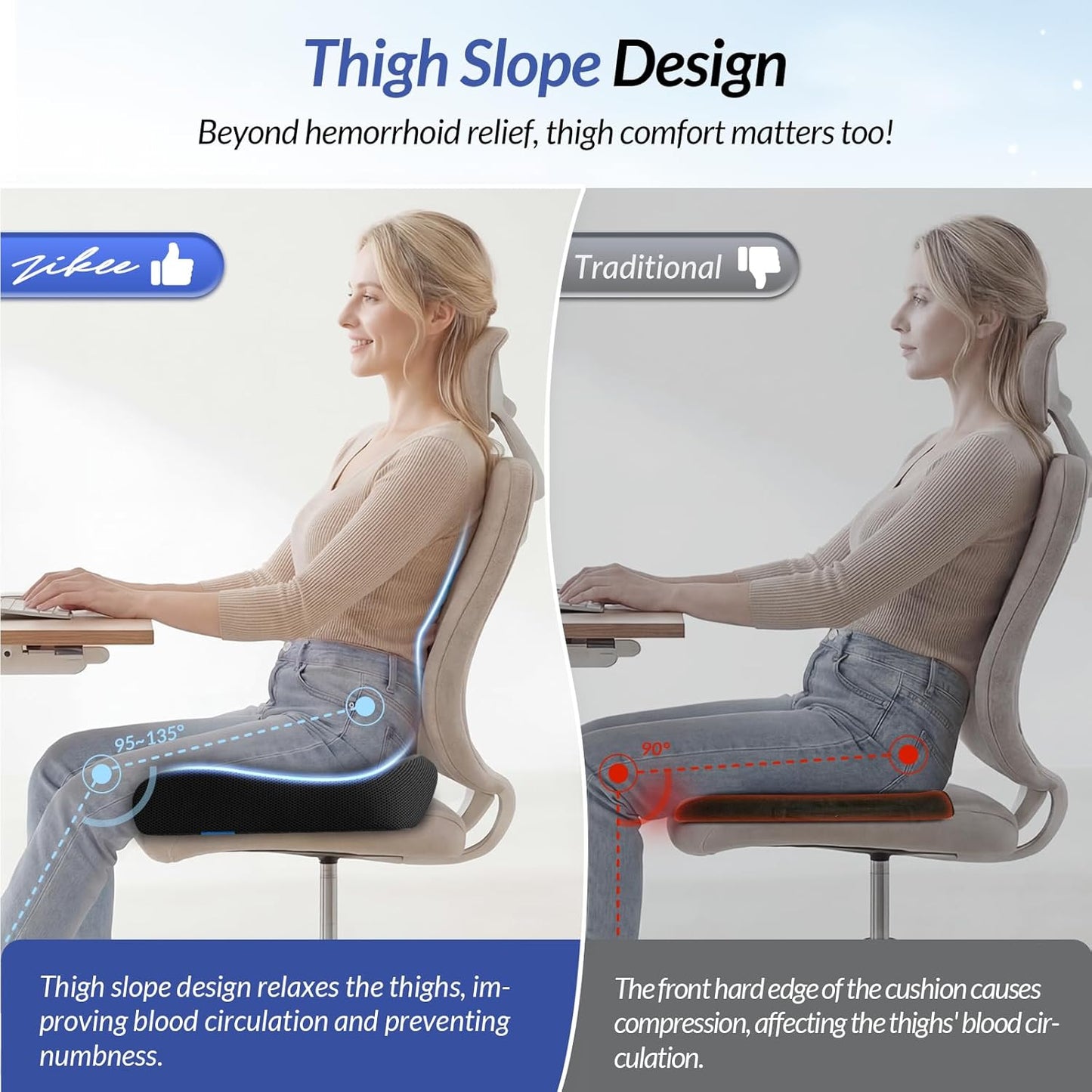 ZIKEE 6" Thickened Donut Pillow Seat Cushion for Hemorrhoid Pain Relief | Ergonomic Memory Foam Seat Cushion, Widened Cutout for Tailbone, Sciatica, Pressure Sores, Pregnancy, Postpartum Recovery
