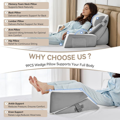 Yojoker Leg Elevation Pillows for Swelling, Memory Foam Wedge Pillow for Legs Blood Circulation, Leg Elevation Pillows for After Surgery, Knee Wedge Pillow for Sleeping Back Hip Ankles Relief