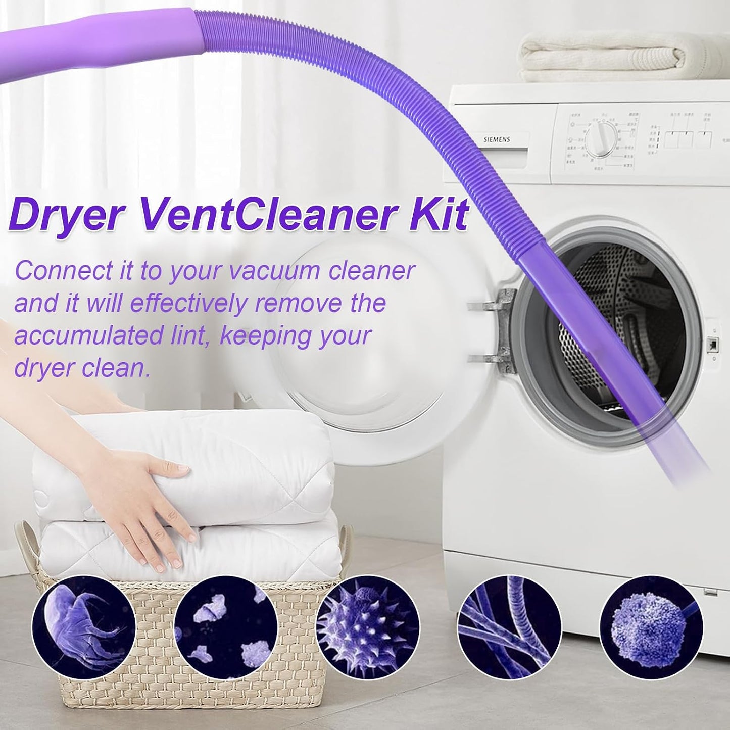 Upgraded Dryer Vent Cleaner Kit: Universal Vacuum Hose Attachment for Lint Removal Fits All Vacuums Cleaner Dryer Cleaning Tools for Clogged Ducts (Blue)