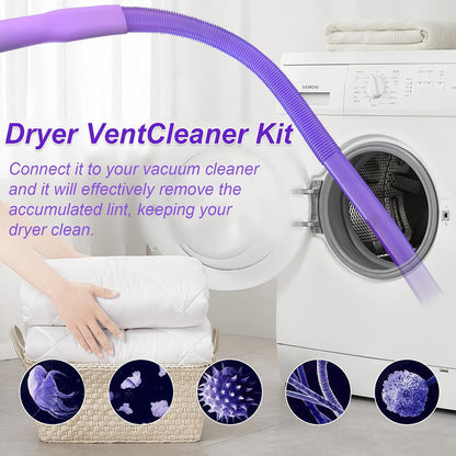 Upgraded Dryer Vent Cleaner Kit: Universal Vacuum Hose Attachment for Lint Removal Fits All Vacuums Cleaner Dryer Cleaning Tools for Clogged Ducts (Blue)